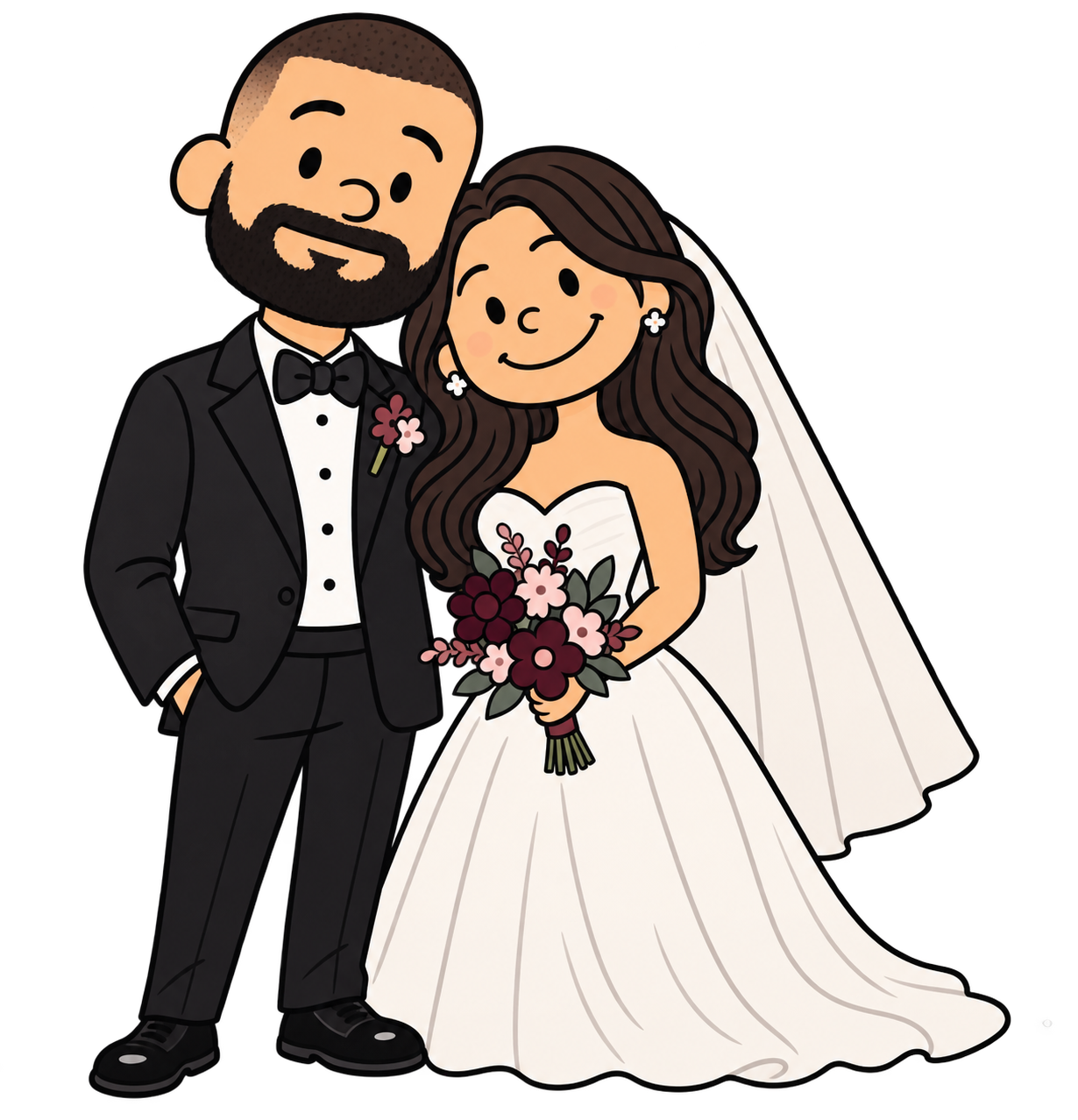 Ilustración de una pareja de novios abrazada